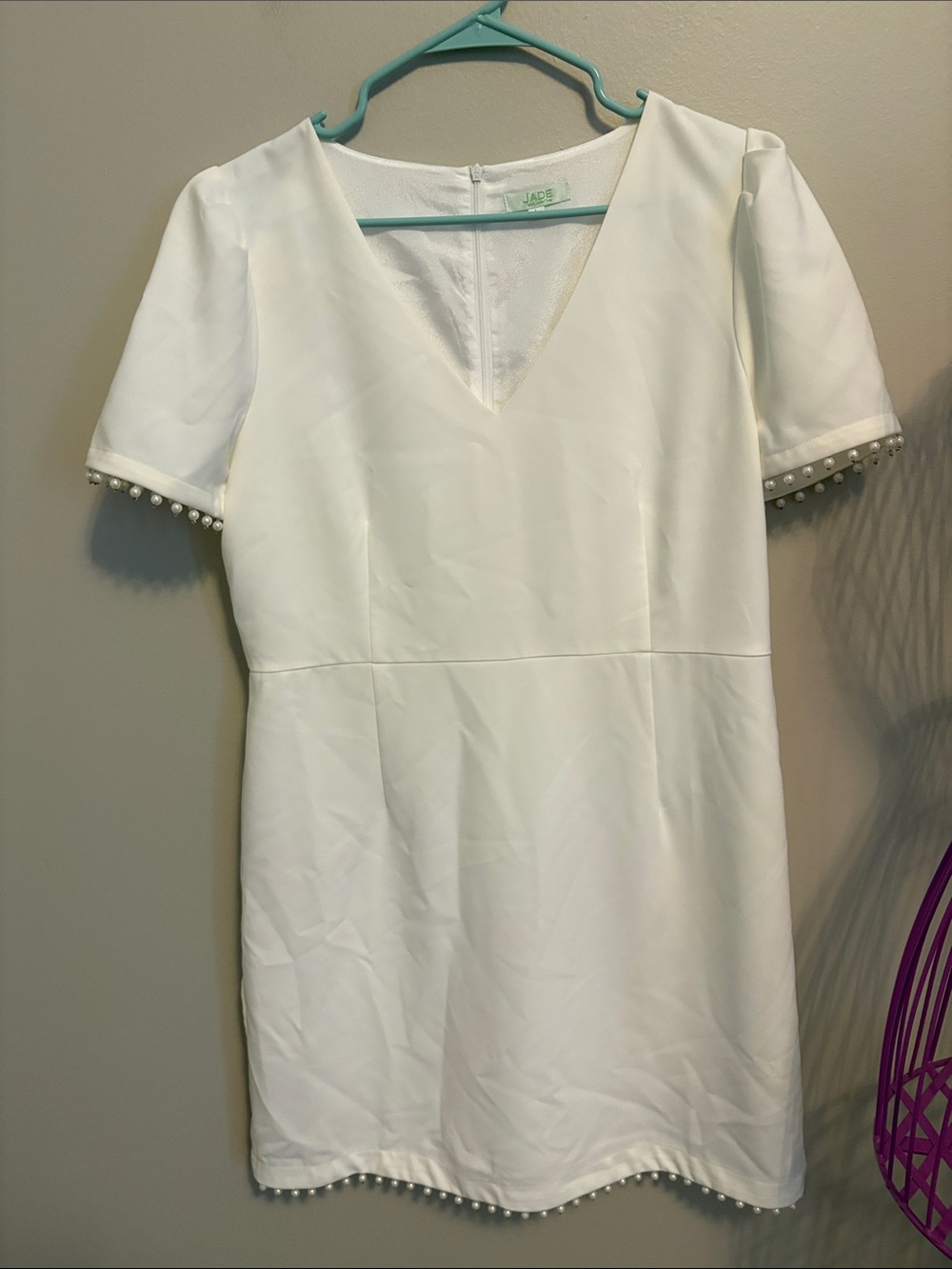 Jade White Dress with Faux Pearl Trim NWOTS